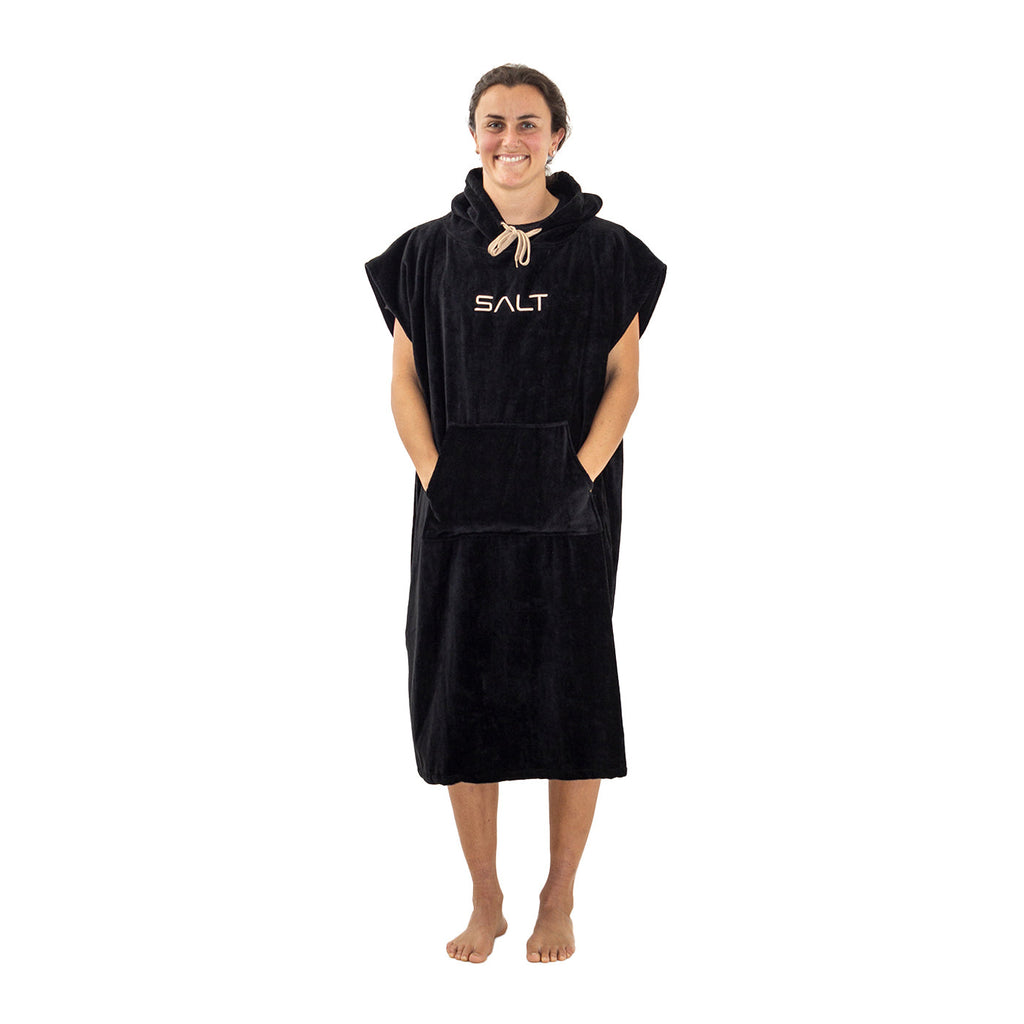 SALT Hooded Cotton Poncho Towel - Black
