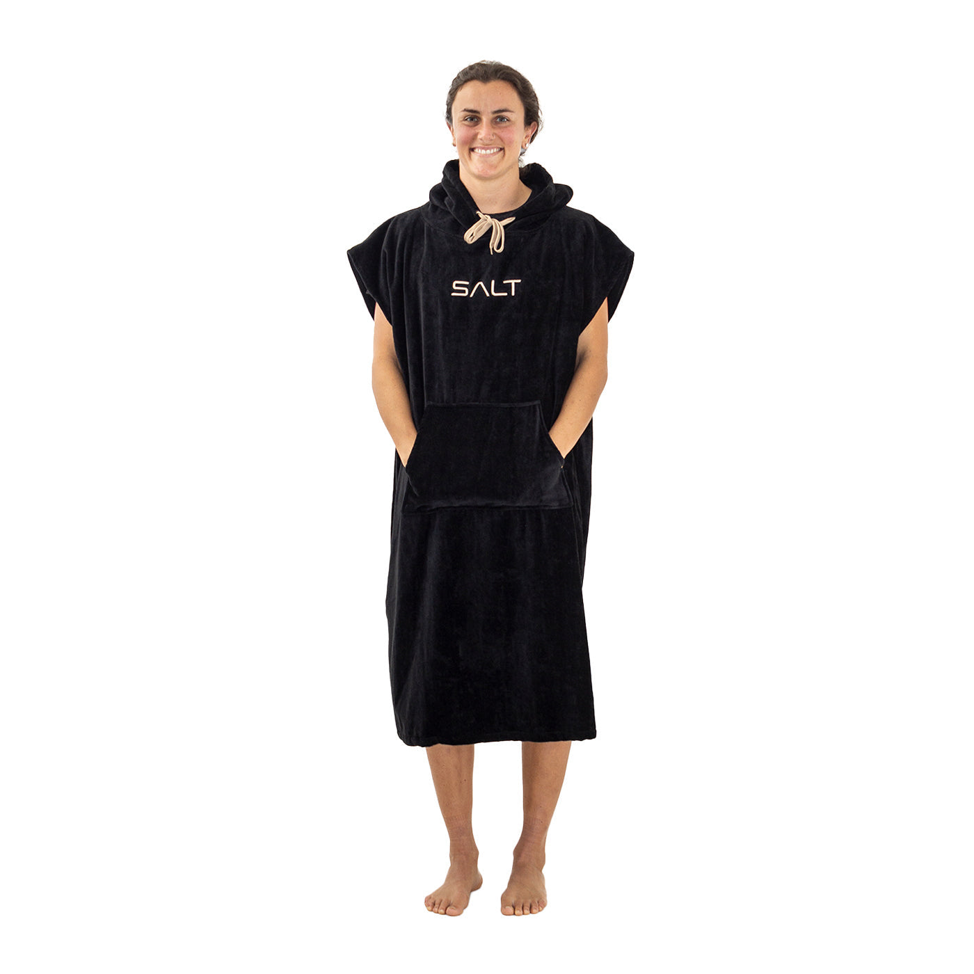 SALT Hooded Cotton Poncho Towel - Black