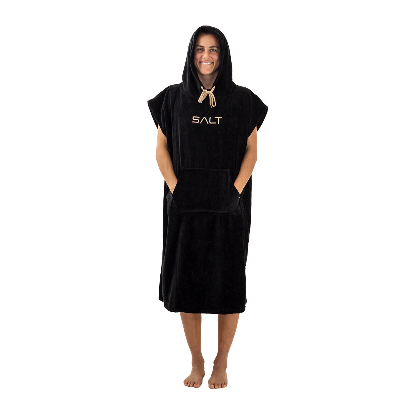 SALT Hooded Cotton Poncho Towel - Black