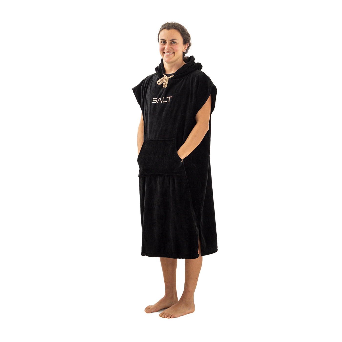 SALT Hooded Cotton Poncho Towel - Black
