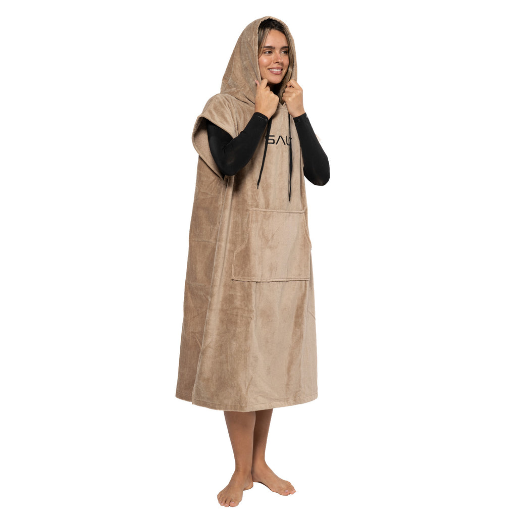 SALT Hooded Cotton Poncho Towel - Tan