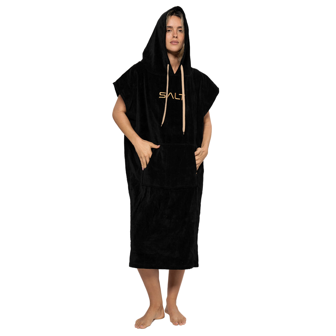 SALT Hooded Cotton Poncho Towel - Black