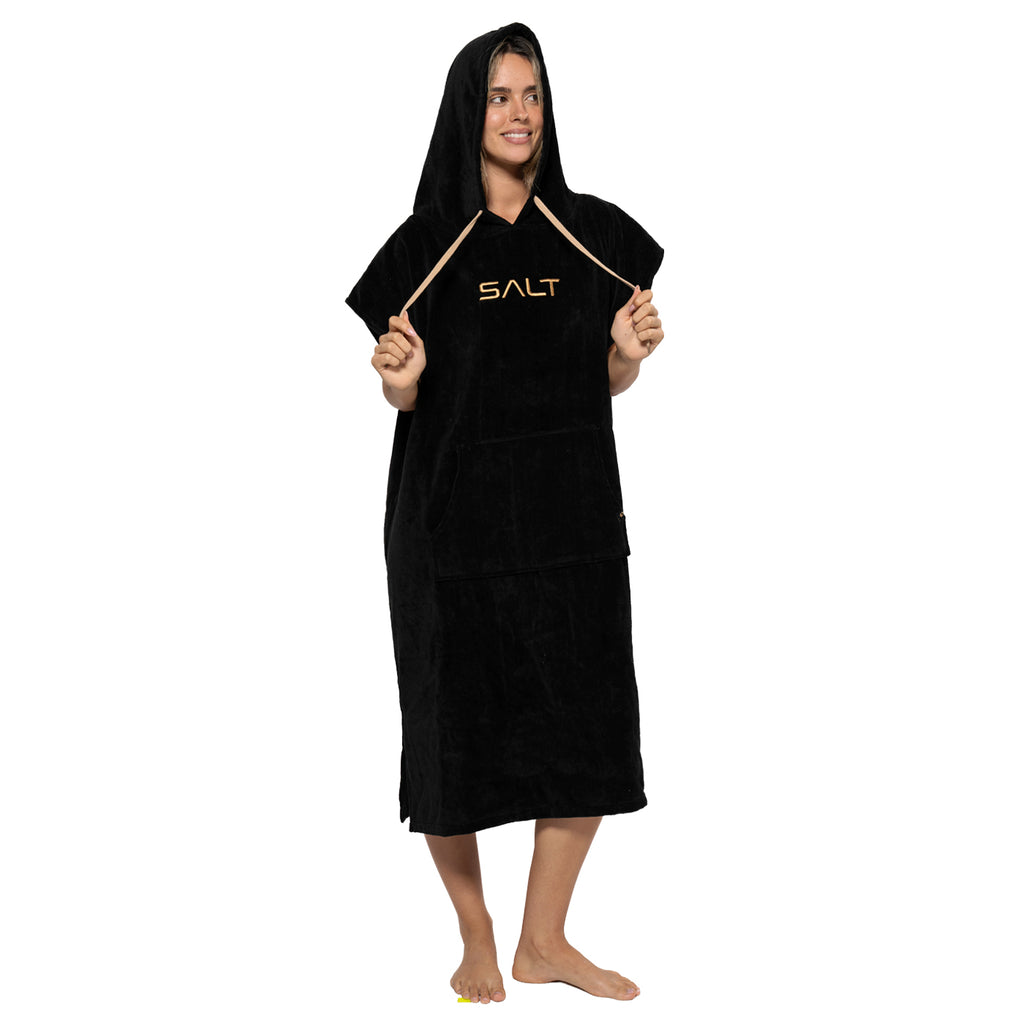 SALT Hooded Cotton Poncho Towel - Black