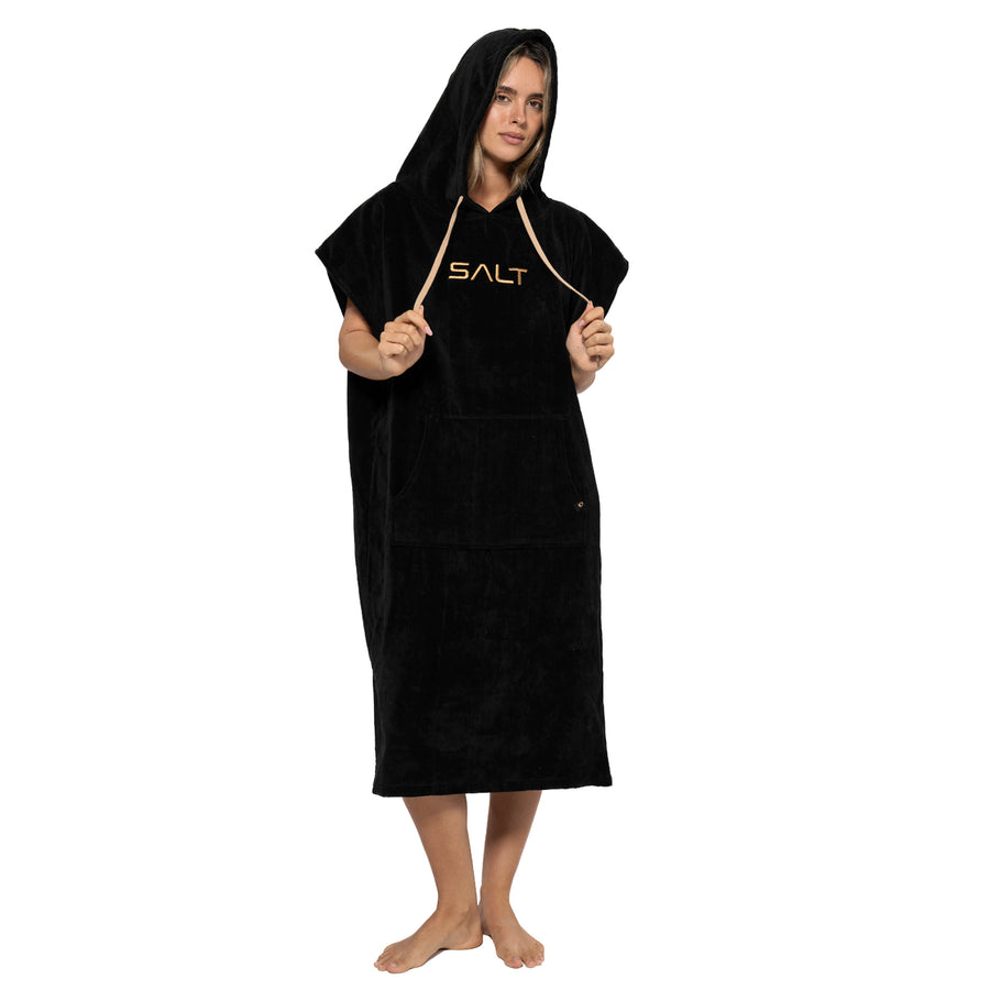 SALT Hooded Cotton Poncho Towel - Black